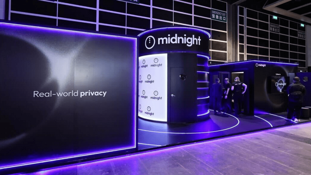Immersive exhibition stand design by a leading event agency, showcasing event tech and creating a high-impact brand experience at a global blockchain event.